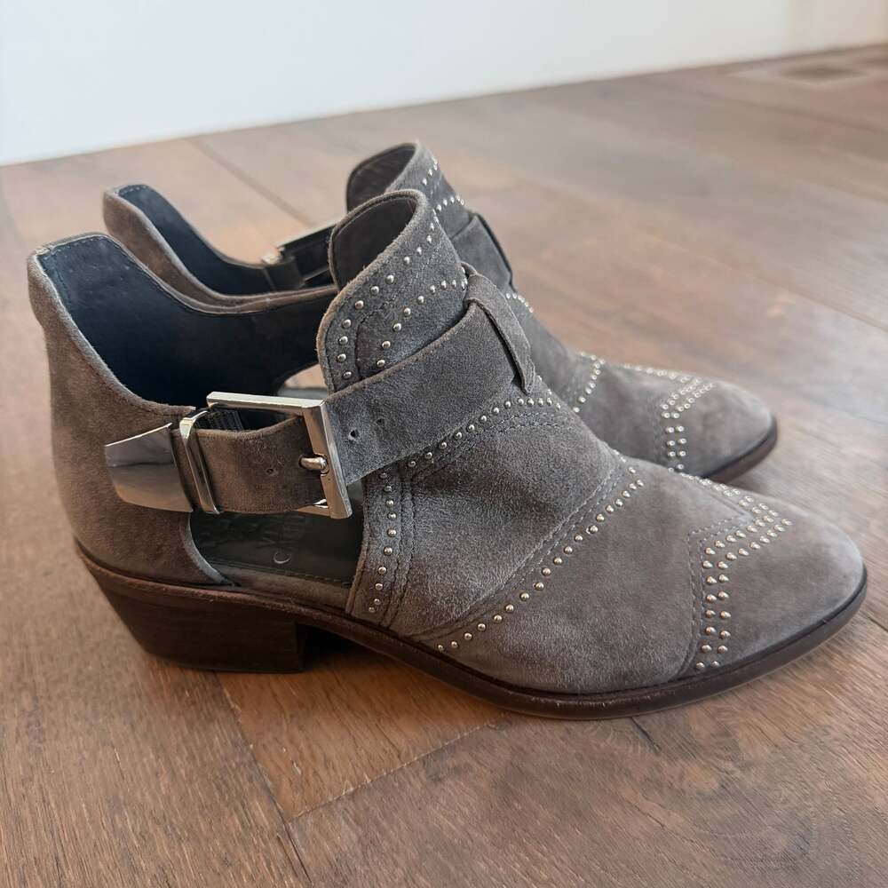 Vince Camuto Grey Suede Raina Studded Buckled Booties Women’s Size US 5